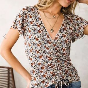 Floral Cinch Tie Top